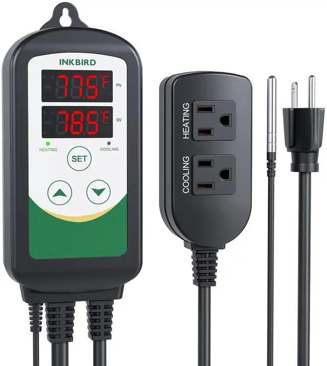 Main image of 2025 Updated Temperature Controller, Reptile Thermostat ITC-308 Digital Heating and Cooling Temp Controller for Attic Fan, Carboy, Freezer, Grow Tent, Max 1100 W (110 V)