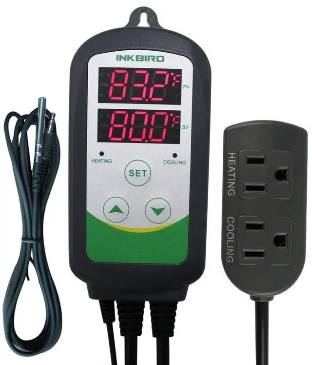 Main image of Dual Stage Temperature Controller Heating and Cooling with AC 100 to 240V ITC-308S and NTC Probe for Grow Room Fermentation Fridge Brewing