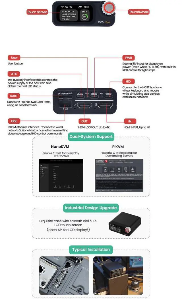 Alt view image 5 of 7 - Sipeed NanoKVM-Pro 4K IP-KVM Remote Control Operations Maintenance Server, 1GB LPDDR4x RAM 32G eMMC, Dual System Switch Gbe Ethernet, 4K HDMI Video Loopout Capturer (ATX,ETH & WiFi & PoE,no LED)