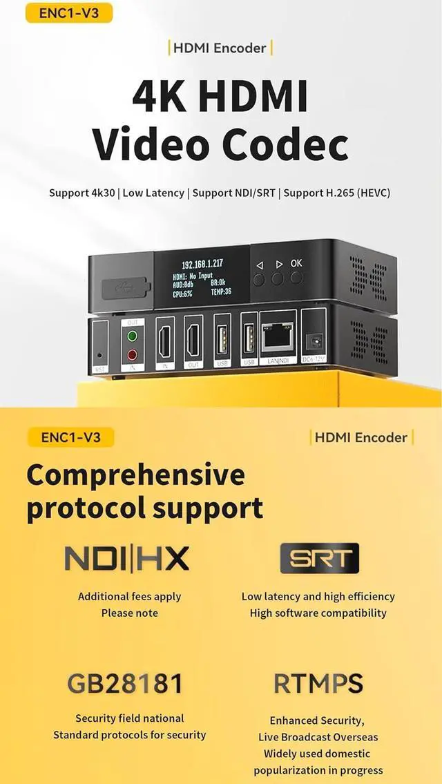 Alt view image 3 of 7 - Link Pi ENC1-V3 4K NDI HDMI Encoder Decoder, Support SRT/RTMP/RTSP/HTTP/ONVIF/HLS Transmission, 1080P HD Video Encoder for YouTube Facebook Twitch Live Broadcasting
