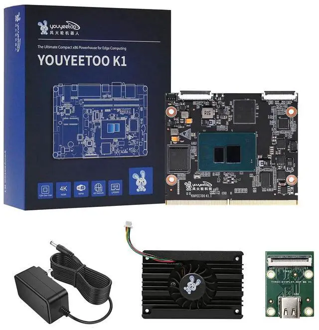 Main image of youyeetoo K1 x86 Single Board Computer - Intel N100 3.4GHz CPU, 64bit Windows 11 Linux Mini PC, MAX 16GB LPDDR5 RAM 256GB eMMC, M.2 2280 NVMe or SATA SSD for AI IoT Edge (SOM Kit,16+256GB)