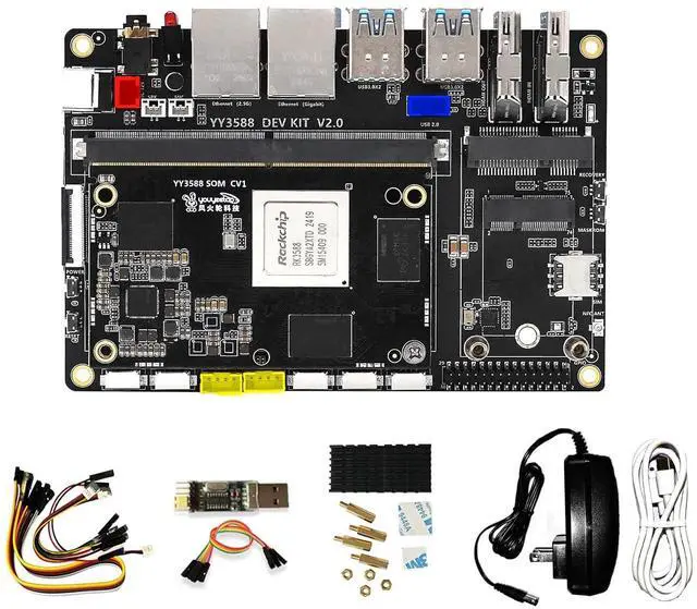 Main image of youyeetoo YY3588 AI Single Board Computer - RK3588 SoC with 6TOPS NPU - LPDDR4 32GB RAM Max, 4K/8K Video Codec, Support PCIe 3.0 2280 NVMe/SATA 3.0 SSD for IoT (4g+32g,SBC kit)