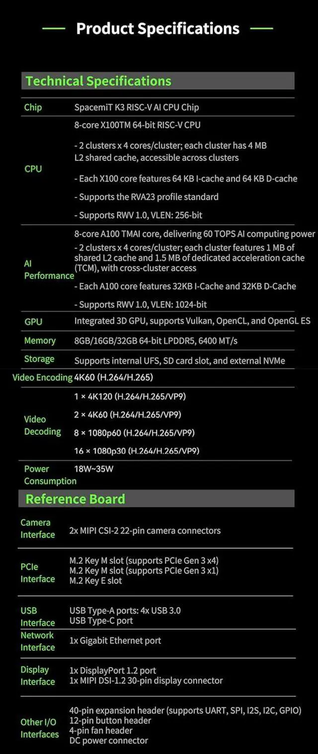 Alt view image 3 of 7 - Banana Pi BPI-SM10 K3-CoM260 RISC-V AI Single Board Computer, LPDDR5 8GB RAM & 128GB eMMC Storage, Full Interfaces for Embedded AI Robot Industrial Vision Projects (8GB RAM + 128GB eMMC)
