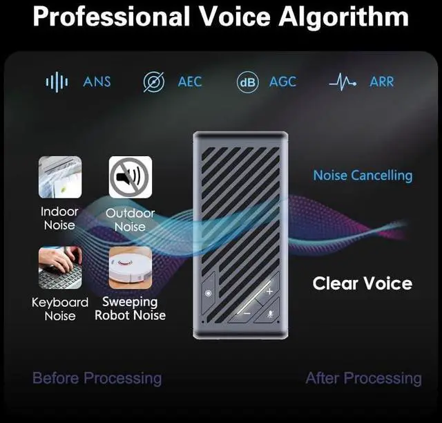 Alt view image 3 of 7 - Life L08 Wireless Bluetooth Portable Conference Microphone Speaker for Zoom/Teams/Skype360-degree Pick-up, Intelligent Noise Reduction, Built-in Recorder (Cyan Blue)