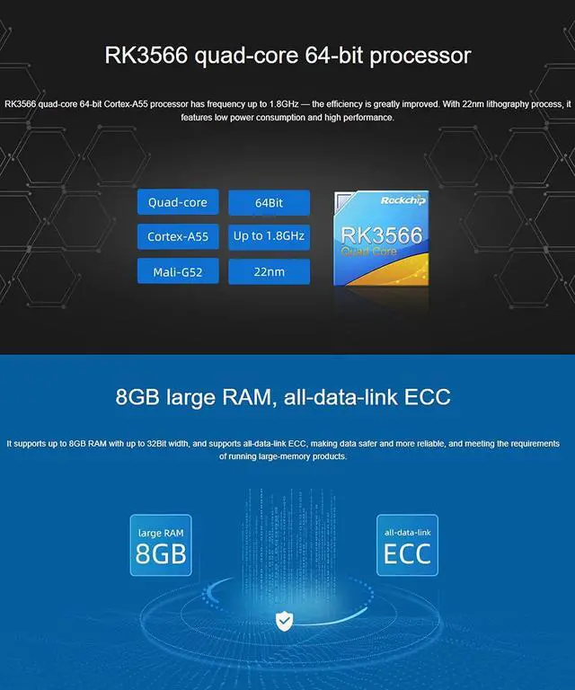 Alt view image 5 of 7 - Firefly EC-R3566PC RockChip RK3566 Embedded AI IoT Single Board Computer Onboard 4GB RAM + 32GB eMMC Gigabit Ethernet Ports for Smart NAS and Cloud Server Support Android 11.0 Ubuntu