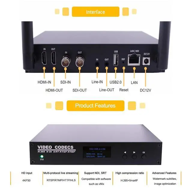 Alt view image 5 of 7 - ENCSH V2 SDI 4K Encoder, 1080P Video Decoder Built-in 3G-SDI up to 1080P60, Support SRT,NDI,RTSP,RTMP, with WiFi 6 Gigabit Ethernet for Live Broadcast YouTube Facebook