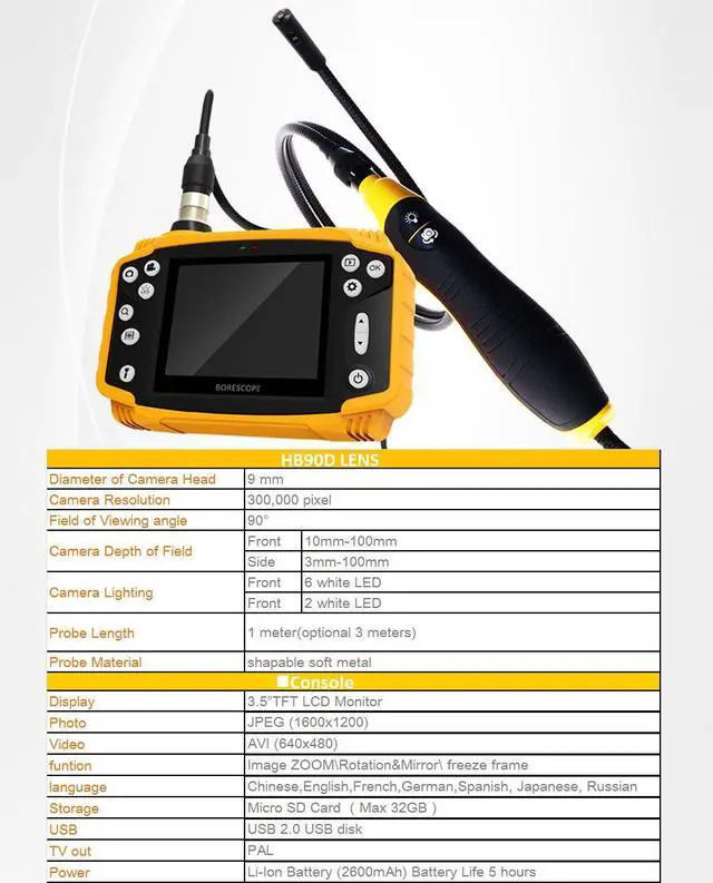 Alt view image 4 of 7 - SmartFly HB90D 9mm 1 Meter 3.5" LCD Dual Lens Endoscope Borescope Snake Inspection Tube Camera DVR Vehicle Inspection Pipeline