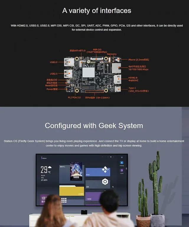 Alt view image 6 of 7 - Firefly EC-R3566PC RockChip RK3566 Embedded AI IoT Single Board Computer Onboard 4GB RAM + 32GB eMMC Gigabit Ethernet Ports for Smart NAS and Cloud Server Support Android 11.0 Ubuntu