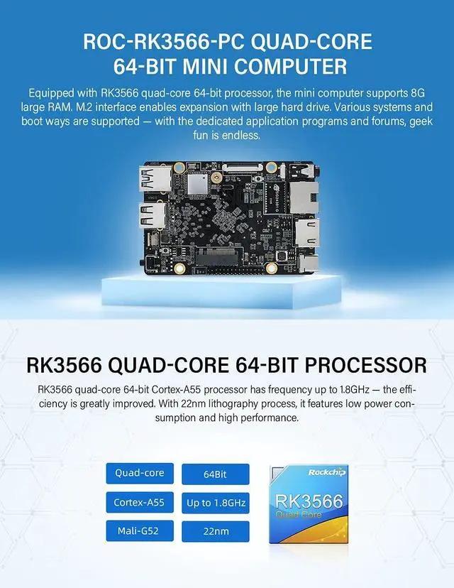 Alt view image 3 of 7 - Firefly ROC-RK3566-PC Rockchip RK3566 4GB RAM Single Board Computer Support Caffe/TensorFlow and Geek System