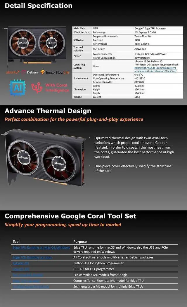 Alt view image 6 of 7 - PCIe Gen3 AI Accelerator PCIe Card Based on Google Coral Edge TPU for Edge AI Inference(CRL-G18U-P3DF)