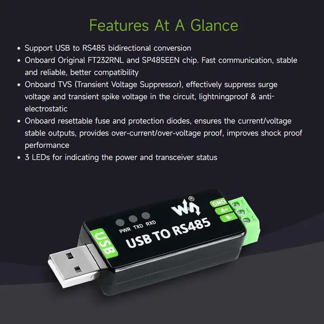 Alt view image 4 of 7 - 2PCS Industrial USB to RS485 Converter with Original FT232RL and SP485EEN Embedded Protection Circuits for Industrial Control Equipments and/or Applications