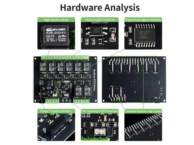 Alt view image 4 of 7 - Industrial Modbus RTU 8-ch Relay Module with RS485 Interface Multi Isolation Protection Circuits Comes with an ABS Enclosure