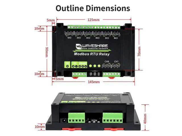 Alt view image 7 of 7 - Industrial Modbus RTU 8-ch Relay Module with RS485 Interface Multi Isolation Protection Circuits Comes with an ABS Enclosure
