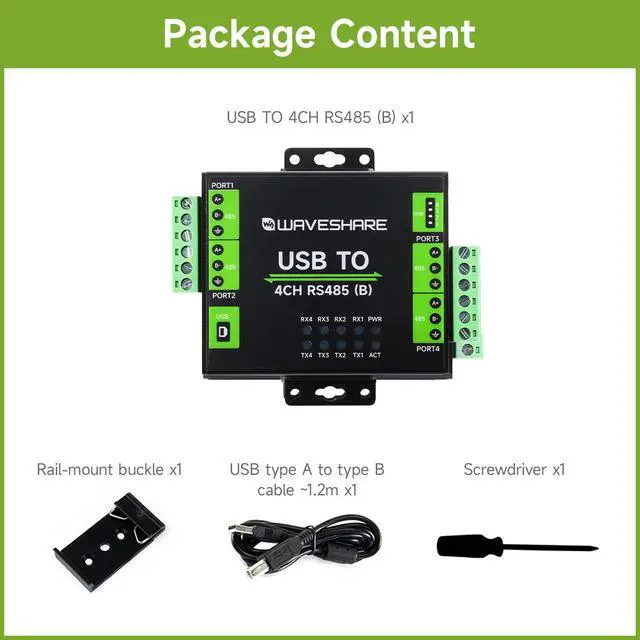 Alt view image 2 of 7 - Industrial Isolated USB to 4-Ch RS485 Converter (B), CH344L Chip, Multi Protection Circuits, Multi Systems Support, Aluminium Alloy Case, Wall-Mount & Rail-Mount Support
