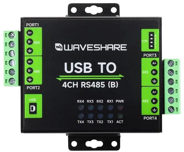Main image of Industrial Isolated USB to 4-Ch RS485 Converter (B), CH344L Chip, Multi Protection Circuits, Multi Systems Support, Aluminium Alloy Case, Wall-Mount & Rail-Mount Support
