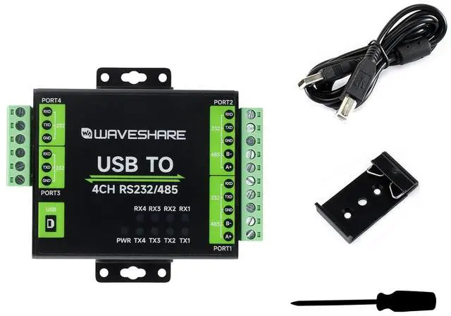 Main image of Industrial Isolated USB to RS232/485 Converter, Original FT4232HL Chip, Supports USB to 2-Ch RS232 + 2-Ch RS232/485, Wall-Mount & Rail-Mount Support