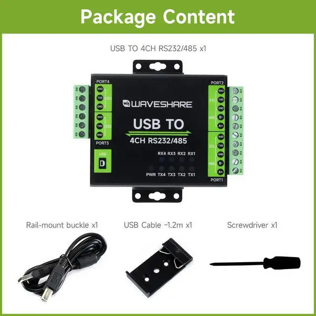 Alt view image 2 of 7 - Industrial Isolated USB to RS232/485 Converter, Original FT4232HL Chip, Supports USB to 2-Ch RS232 + 2-Ch RS232/485, Wall-Mount & Rail-Mount Support