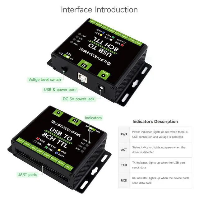 Alt view image 7 of 7 - Industrial USB to 8CH TTL Converter, USB to UART, Multi Protection Circuits, Multi Systems Support, USB to TTL Adapter