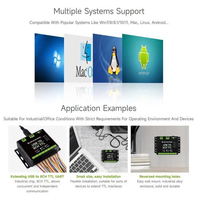 Alt view image 6 of 7 - Industrial USB to 8CH TTL Converter, USB to UART, Multi Protection Circuits, Multi Systems Support, USB to TTL Adapter