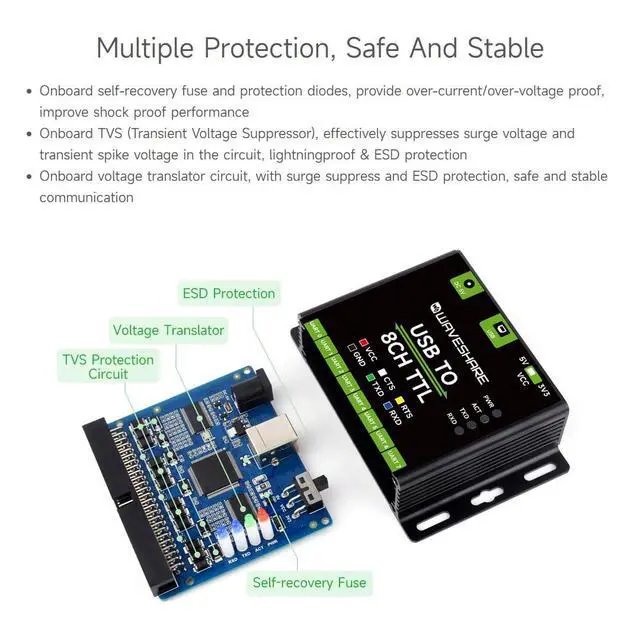 Alt view image 5 of 7 - Industrial USB to 8CH TTL Converter, USB to UART, Multi Protection Circuits, Multi Systems Support, USB to TTL Adapter