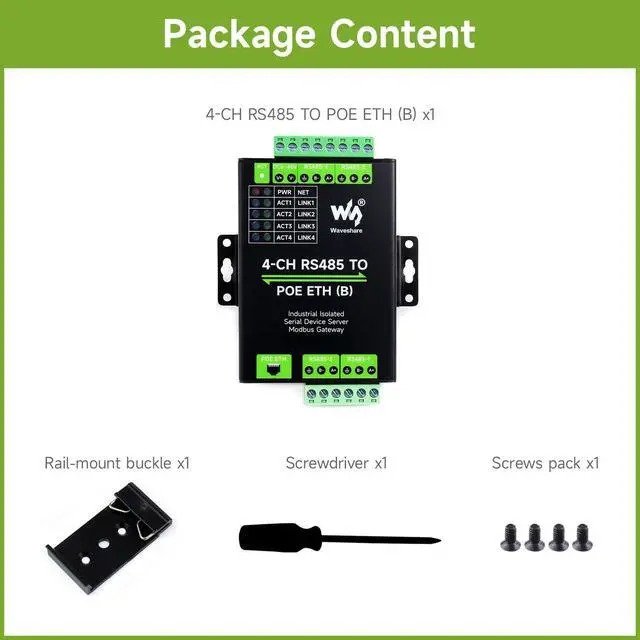 Alt view image 2 of 7 - 4-Ch RS485 to RJ45 Ethernet Serial Server, 4 Channels RS485 Independent Operation, Rail-Mount Industrial Isolated Serial Module, Modbus Gateway, PoE Ethernet Port