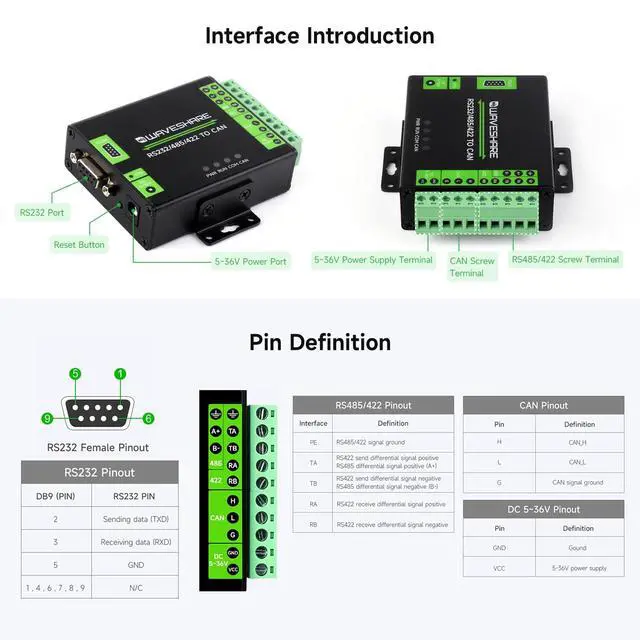 Alt view image 7 of 7 - RS232/485/422 to CAN Industrial Isolated Converter, Supports Modbus RTU Conversion, Multiple Protection Circuits