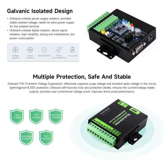 Alt view image 6 of 7 - RS232/485/422 to CAN Industrial Isolated Converter, Supports Modbus RTU Conversion, Multiple Protection Circuits