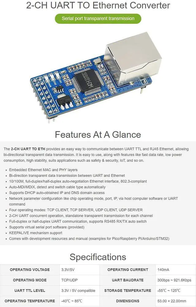 Alt view image 5 of 6 - 2-CH UART to Ethernet Converter Serial Port Transparent Transmission Module