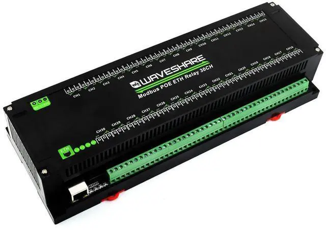 Main image of 30-Ch Ethernet Relay Module, Modbus RTU/Modbus TCP Protocol, PoE Port Communication, with Various Isolation and Protection Circuits, Industrial Grade Rail-Mount Case