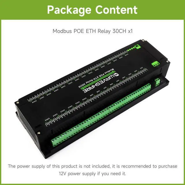 Alt view image 2 of 6 - 30-Ch Ethernet Relay Module, Modbus RTU/Modbus TCP Protocol, PoE Port Communication, with Various Isolation and Protection Circuits, Industrial Grade Rail-Mount Case
