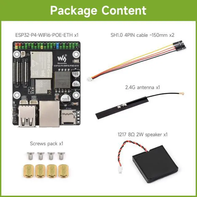 Alt view image 2 of 7 - ESP32-P4-WIFI6-POE-ETH High-Performance Development Board, Based On ESP32-P4 and ESP32-C6, Supports Wi-Fi 6 and BLT 5 (LE), PoE Module, Bundle with Speaker and Cables (5 Items)