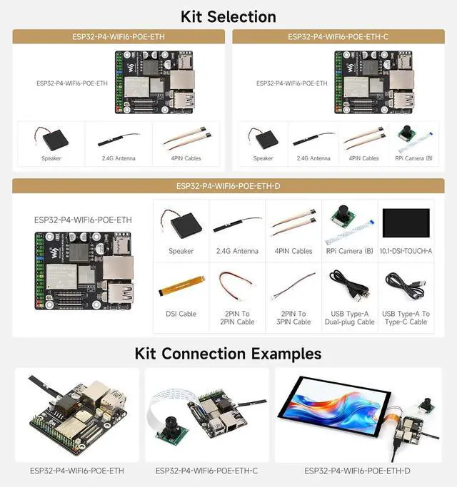 Alt view image 5 of 7 - ESP32-P4-WIFI6-POE-ETH High-Performance Development Board, Based On ESP32-P4 and ESP32-C6, Supports Wi-Fi 6 and BLT 5 (LE), PoE Module, Bundle with Speaker and Cables (5 Items)