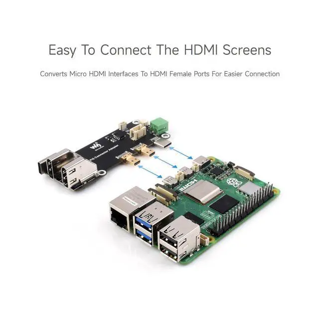 Alt view image 5 of 7 - Micro HDMI to HDMI Multifunctional Adapter, Compatible with 5/4B, Dual 4K Outputs, Power Via Type-C Port or Screw Terminal