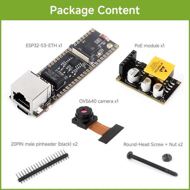 Alt view image 2 of 7 - ESP32-S3 ETH Development Board Microcontroller, 10/100Mbps RJ45 Ethernet Port, W-F & BT Support, 240MHz Dual Core Processor, Onboard Type-C Port and TF Card Slot, OV2640 Camera+PoE Module
