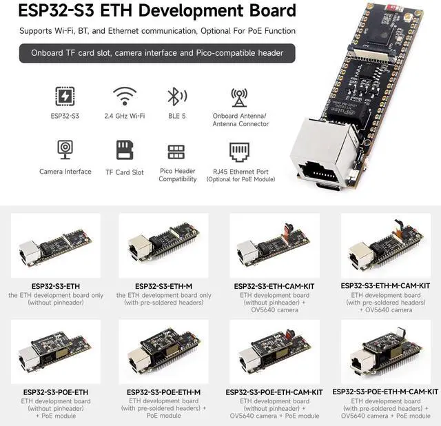 Alt view image 3 of 7 - ESP32-S3 ETH Dev Board, with Pre-soldered Headers, OV5640 Camera