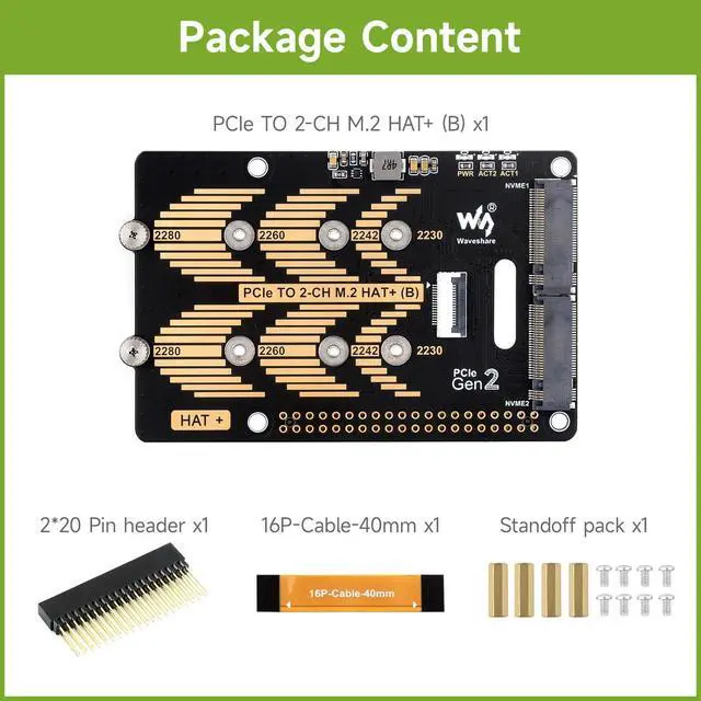 Alt view image 2 of 7 - PCIe to 2-CH M.2 HAT, Compatible with 5, Support M.2 NVMe Solid State Drive 2230 2242 2280, High-Speed Reading/Writing