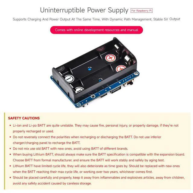 Alt view image 3 of 7 - UPS HAT (D) for , Supports 21700 Li Battery (NOT Included), 5V Uninterruptible Power Supply, Pogo Pins Connector, Supports Charging and Power Output At The Same Time