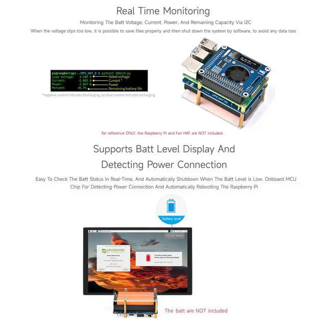 Alt view image 7 of 7 - UPS HAT (D) for , Supports 21700 Li Battery (NOT Included), 5V Uninterruptible Power Supply, Pogo Pins Connector, Supports Charging and Power Output At The Same Time