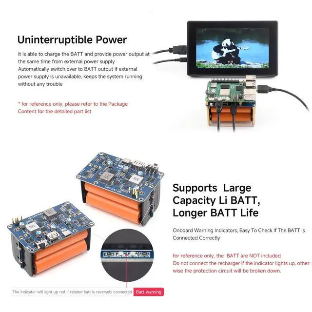 Alt view image 5 of 7 - UPS HAT (E), Compatible with 5/4B/3B+, Bi-Directional Fast Charging, 5V 6A Output, Pogo Pins Connector