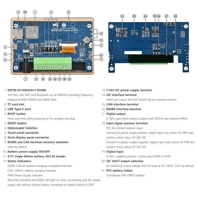 Alt view image 7 of 7 - ESP32-S3 5inch Capacitive Touch Display Development Board, 5-Point Touch, 32-Bit LX7 Dual-Core Processor, Support Wi-fi & BLE, with Onboard Antenna, 800×480 Display Resolution
