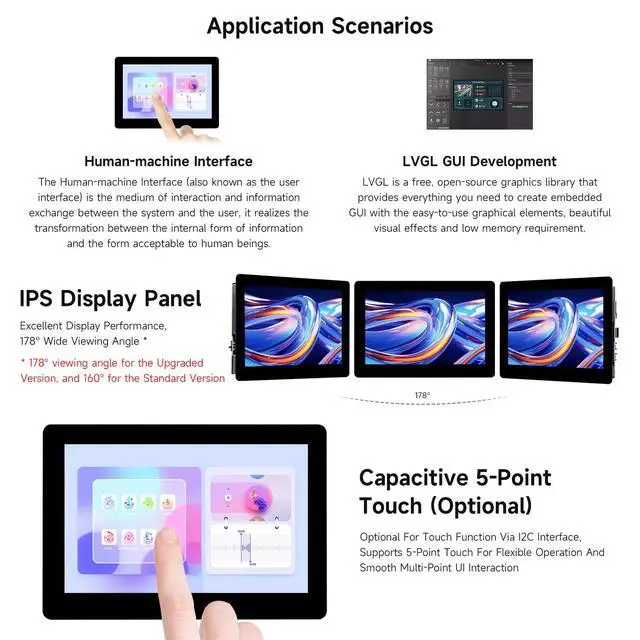 Alt view image 5 of 7 - ESP32-S3 5inch Capacitive Touch Display Development Board, 5-Point Touch, 32-Bit LX7 Dual-Core Processor, Support Wi-fi & BLE, with Onboard Antenna, 800×480 Display Resolution