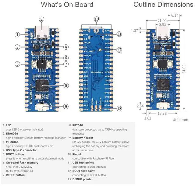 Alt view image 5 of 6 - RP2040-Plus, A Low-Cost, High-Performance Pico-Like MCU Board Based On Microcontroller RP2040 16MB
