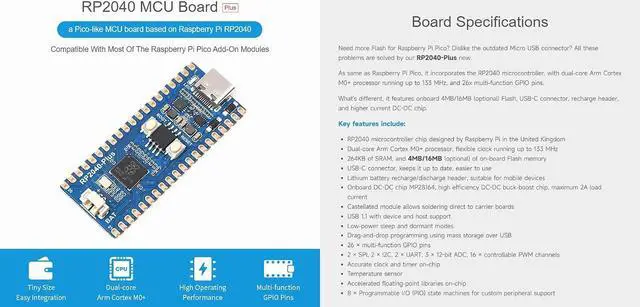 Alt view image 2 of 6 - RP2040-Plus, A Low-Cost, High-Performance Pico-Like MCU Board Based On Microcontroller RP2040 16MB