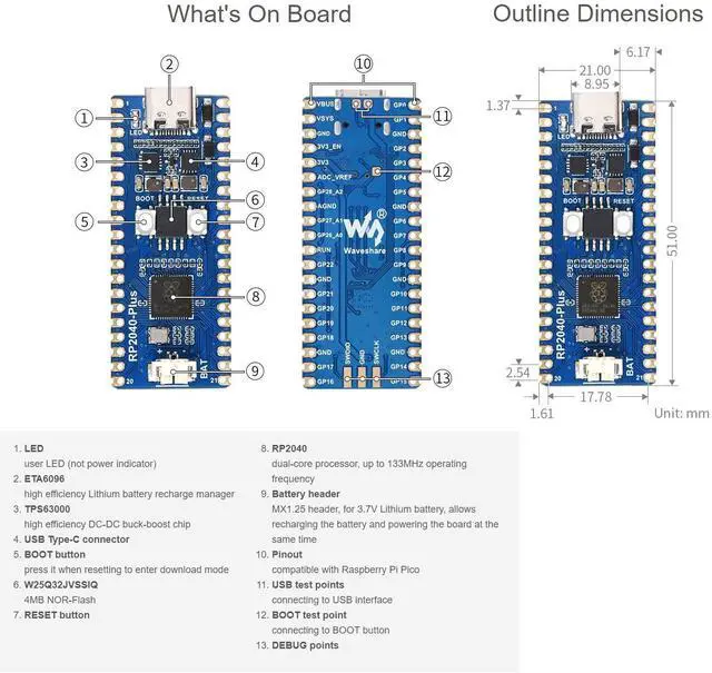Alt view image 5 of 5 - RP2040-Plus, A Low-Cost, High-Performance Pico-Like MCU Board Based On Microcontroller RP2040 4MB with Pre-soldered Header