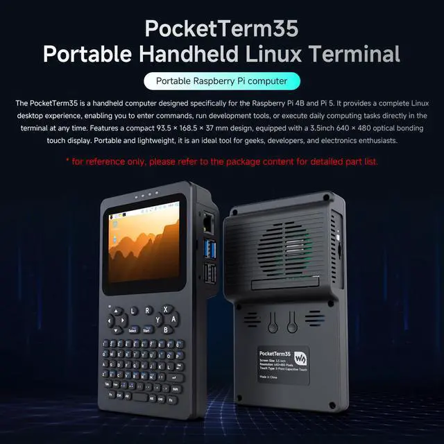 Alt view image 3 of 7 - Portable Handheld Linux Terminal with 3.5inch Touch Display, 640 × 480, Optical Bonding, Compatible with Pi 4B/5 Portable Development and Debugging Devices, PocketTerm35 Host with Acce