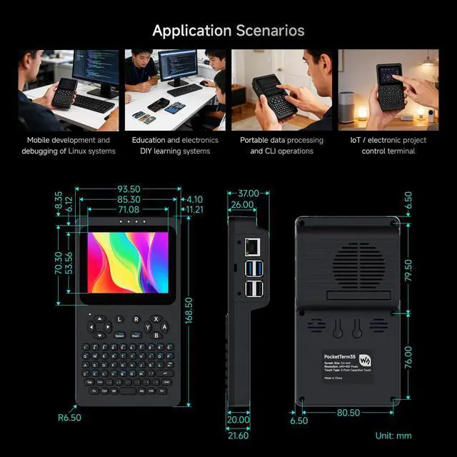 Alt view image 7 of 7 - Portable Handheld Linux Terminal with 3.5inch Touch Display, 640 × 480, Optical Bonding, Compatible with Pi 4B/5 Portable Development and Debugging Devices, PocketTerm35 Host with Acce