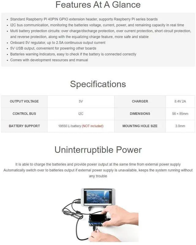 Alt view image 4 of 7 - UPS HAT Compatible with 5V Uninterruptible Power Supply Multi Battery Protection Circuits Charge and Power Output at The Same Time