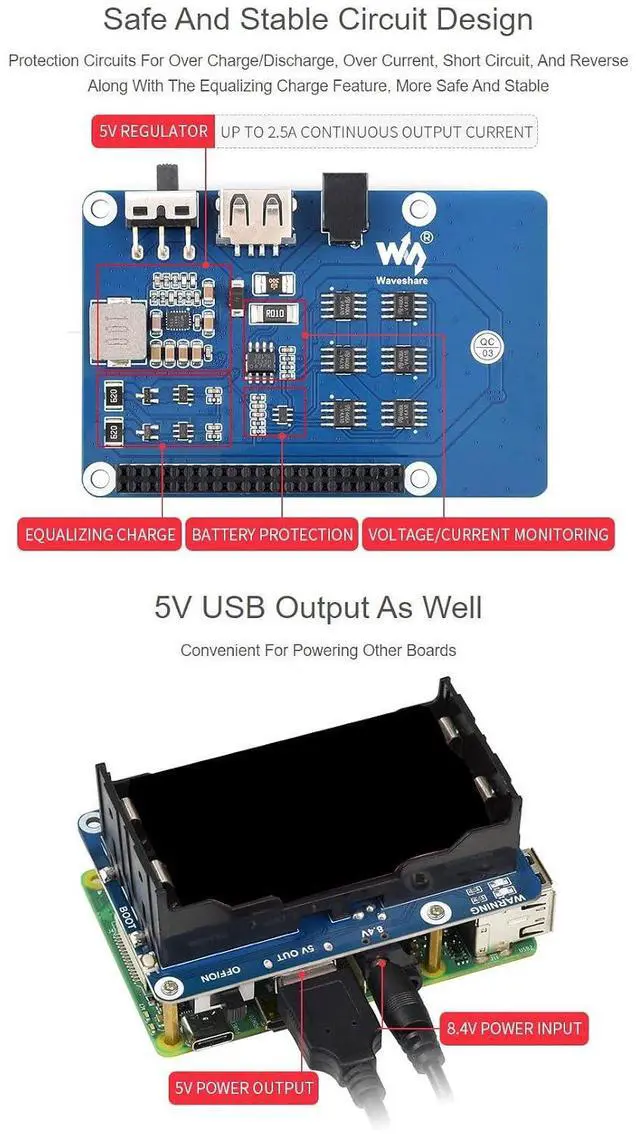 Alt view image 6 of 7 - UPS HAT Compatible with 5V Uninterruptible Power Supply Multi Battery Protection Circuits Charge and Power Output at The Same Time