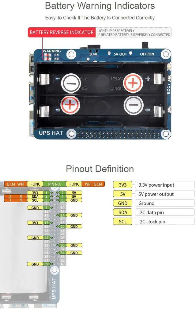 Alt view image 7 of 7 - UPS HAT Compatible with 5V Uninterruptible Power Supply Multi Battery Protection Circuits Charge and Power Output at The Same Time