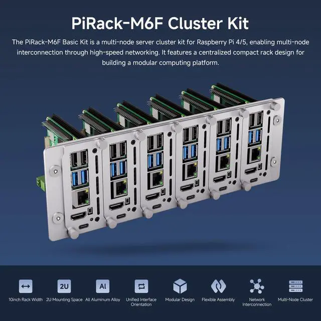 Alt view image 3 of 7 - PiRack-M6F Multi-Node Server Cluster Kit,2U Height Mounting Space | Compatible with RPi 4/5, 10inch, The RPi nodes support independent installation, configuration, and maintenance.